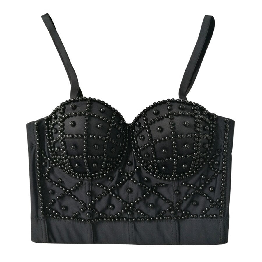 Crop Tank Top To Wear Out Sexy Camis With Cups Beaded Cropped Top Night Club Party Corset Push Up Bustier