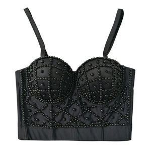 Crop Tank Top To Wear Out Sexy Camis With Cups Beaded Cropped Top Night Club Party Corset Push Up Bustier