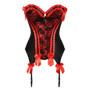 Women Victorian Vintage Floral Brocade Overbust Corset Sexy Lace Bow Decorated Slim Waist Cincher Corset Bustier Lingerie Top