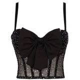 Crop Tops Sexy Sleeveless Sequins Bow Women Top Cropped Party Corset Push Up Bustier Camis Built in Bra