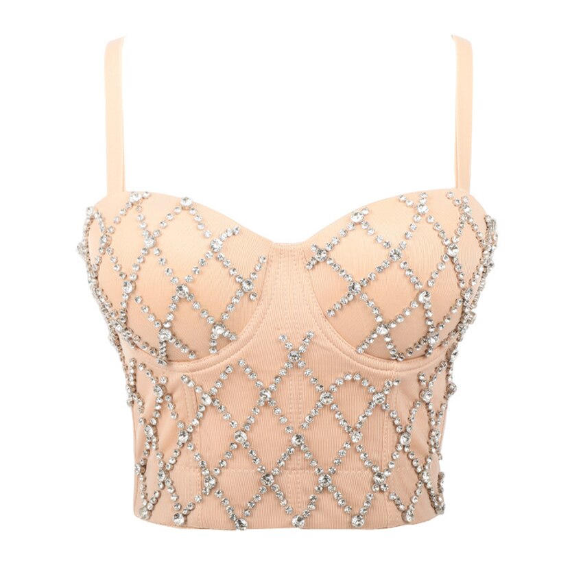 Rhinestone Top Women Camis Cropped Sexy Off Shoulder Corset Crop Top To Wear Out Nightclub Push Up Bustier