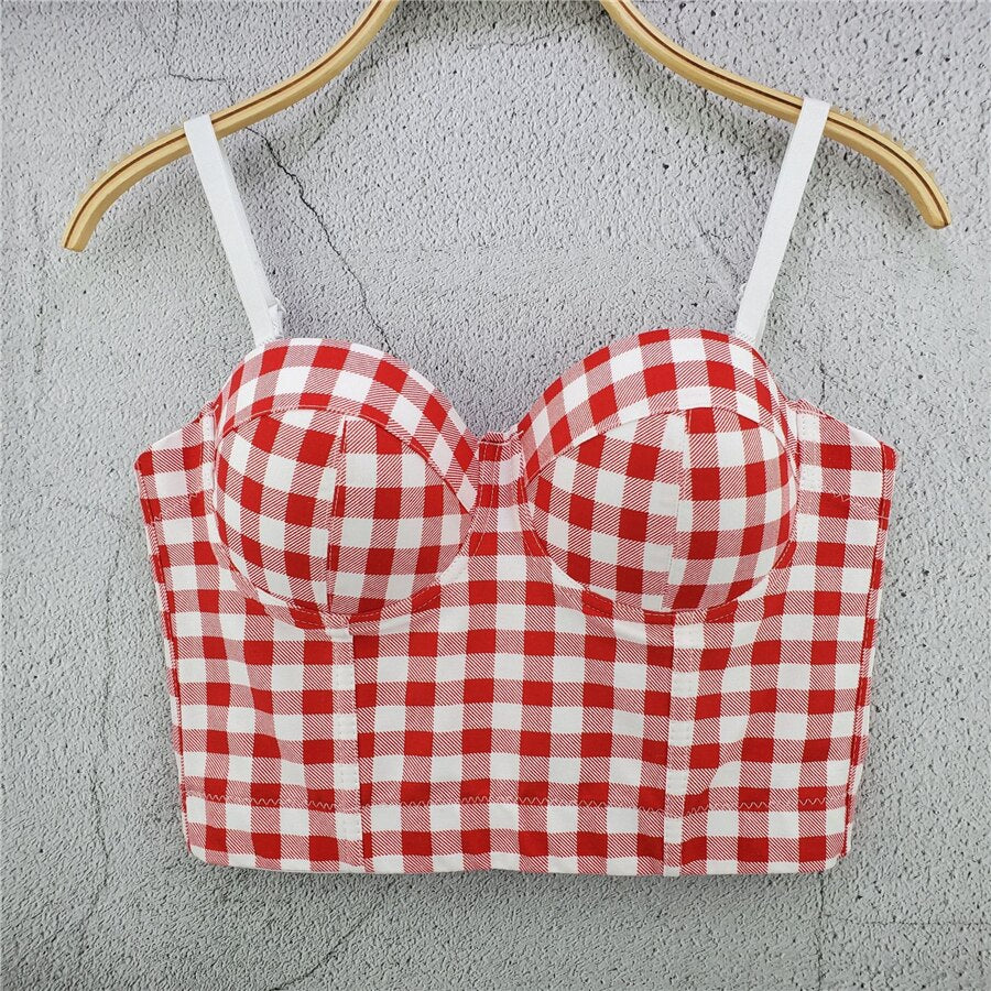 Crop Top To Wear Out Bra Plaid Women Tops Sexy Nightclub Corset Summer Push Up Bralette Tops