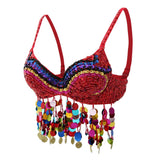 Glitter Tribal Belly Dance Colorful Rainbow Sequin Coins Tassel Crop Party Club Tank Top Festival Ravewear