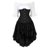 Gothic Skirt Set Underbust Corset Asymmetrical Floral Lace Skirt with Renaissance Blouse Three-Pieces Outfits Plus Size