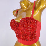 Sexy Crop Top Nightclub Show Corset Sleeveless Beads Top Women Camis Tops With Built In Bra Push Up Bralette