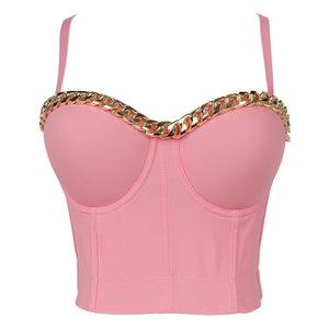 Gold-Plated Chain Corset Top Nightclub Sexy Crop Top To Wear Out Bra Push Up Bustier
