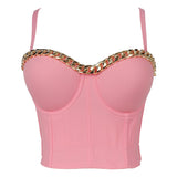 Gold-Plated Chain Corset Top Nightclub Sexy Crop Top To Wear Out Bra Push Up Bustier