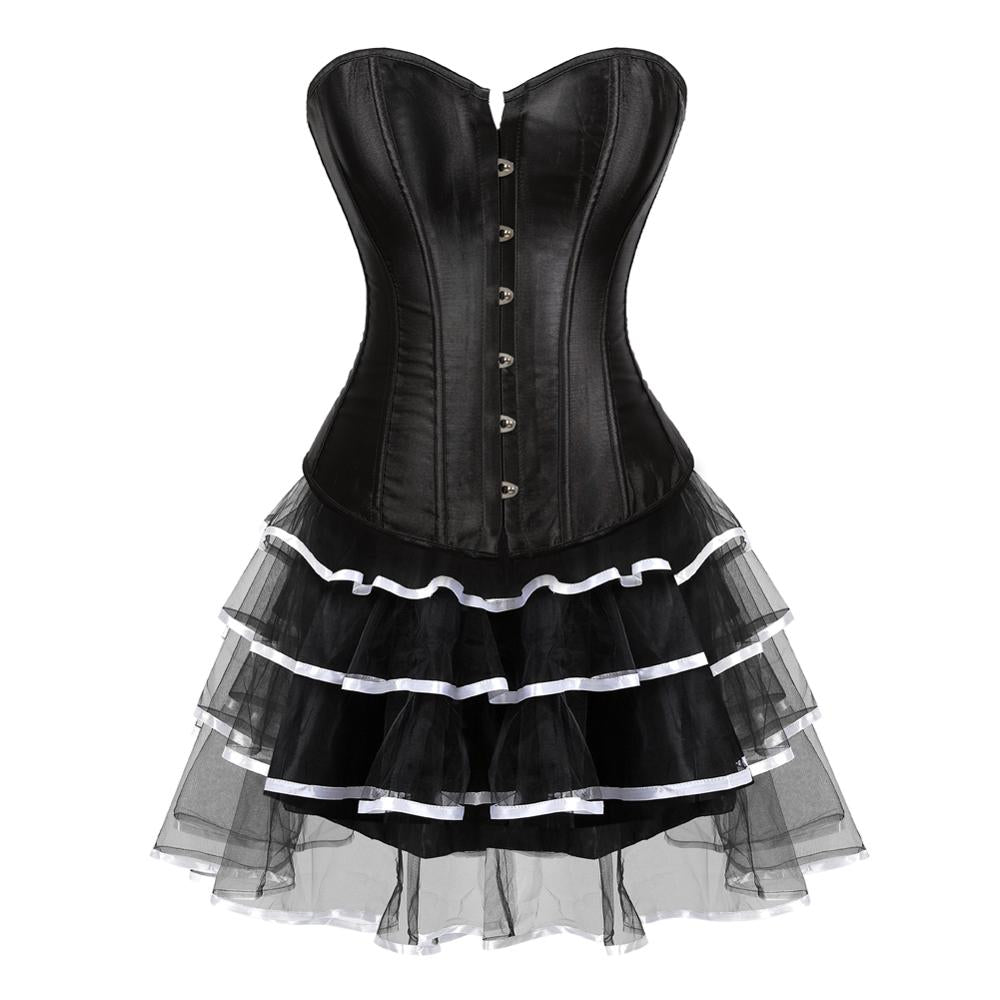 Women Gothic Burlesque Corset Dress Sexy Satin Overbust Corset Bustier –  FashionLoveHunter