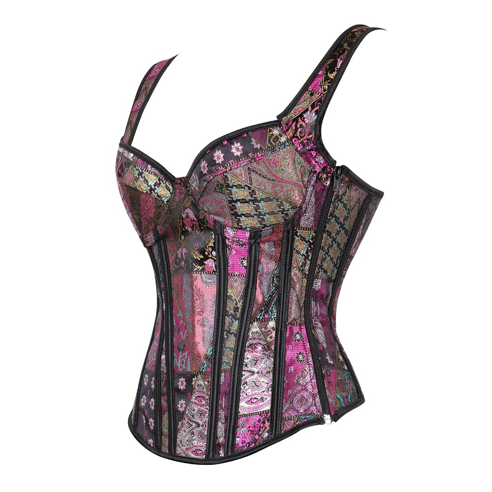 Women Victorian showgirl Gothic Corset Vest with Bubble Skirt Renaissance Brocade Lace Up Strap Purple Corset Top Dress Set