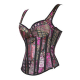 Women Victorian showgirl Gothic Corset Vest with Bubble Skirt Renaissance Brocade Lace Up Strap Purple Corset Top Dress Set