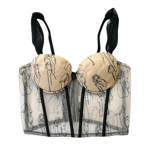 Sexy Crop Top To Wear Out Off Shoulder Mesh Women Cropped Top Corset Push Up Bustier Cami Removable Chest Pad