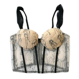Sexy Crop Top To Wear Out Off Shoulder Mesh Women Cropped Top Corset Push Up Bustier Cami Removable Chest Pad