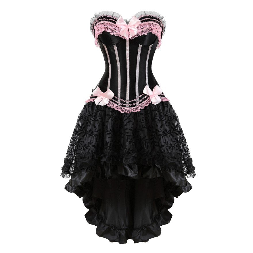 Gothic Sexy Lace Corset Dress Women Victorian Vintage Striped Bow Sati FashionLoveHunter Gothic Sexy Lace Corset Dress Women Victorian Vintage Striped Bow Sati FashionLoveHunter