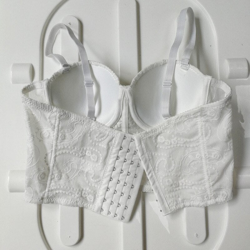 Off Shoulder Tanks Camis Summer Sexy Corset Lace Embroidery Short Crop Top To Wear Out Push Up Bralette Cropped