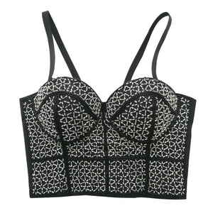 Crop Tops Beads Women Sexy Nightclub Party Corset Off Shoulder Push Up Bustier Cami Built in Bra Lingerie