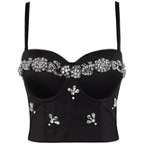 Christmas Rhinestone Sexy Corset Nightclub Party Slim Women Camis Built In Bra Cropped Push Up Breast Crop Top