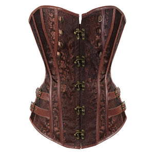 Women Steampunk Gothic Sexy Jacquard Buckle Overbust Corset Bustier Clubwear  Body Shaper Vintage Floral Corset Lingerie Top