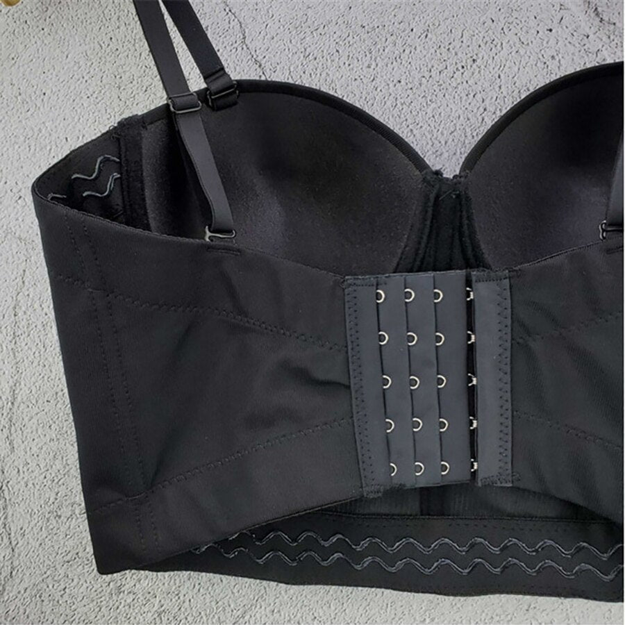 Sexy Crop Top With Built In Bra Full Cup Floral Embroidered Top Fairy Women Off Shoulder Slim Camis Push Up Bralette