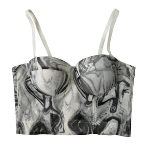 Oriental Ink Painting Sexy Corset Summer Short Women Camis In Bra Cropped Push Up Breast Crop Top