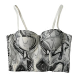 Oriental Ink Painting Sexy Corset Summer Short Women Camis In Bra Cropped Push Up Breast Crop Top