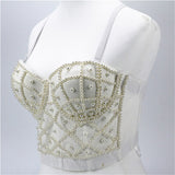 Crop Tops Spaghetti Strap Summer Top Off Shoulder Sexy Corset Beads Cami With Built In Bra Slim Clothes