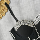 Corset Tops Women Off Shoulder Rhinestone Top Bright Beads Cropped Sling Crop Top With Cups Sexy Body Top Nightclub Bustiers