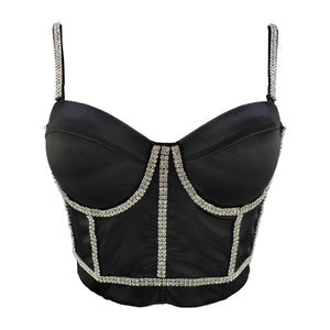 Camis Tops With Built In Bra Short Party Sleeveless Sexy Rhinestone Crop Top Women Harajuku Push Up Chest