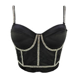 Camis Tops With Built In Bra Short Party Sleeveless Sexy Rhinestone Crop Top Women Harajuku Push Up Chest