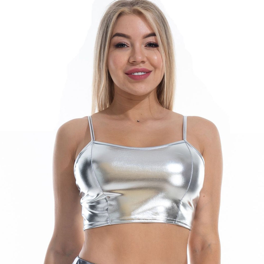 Sexy Reflective Bralette Crop Holographic Cami Top Backless Adjustable Strap Tank Top Camis Clubwear