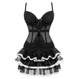 Victorian Burlesque Straps Corset Dress Women Gothic Sexy Cup Lace Corset Bustier Lingerie Top With Striped Mini Skirt Set