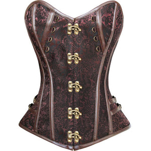 Women Steampunk Corsets Short Korset Gothic Overbust Bustier Jacquard Floral Lace Corselet