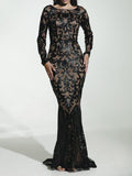 Elegant Long Sleeve Sequin Evening New Women Gold Party Maxi Dress
