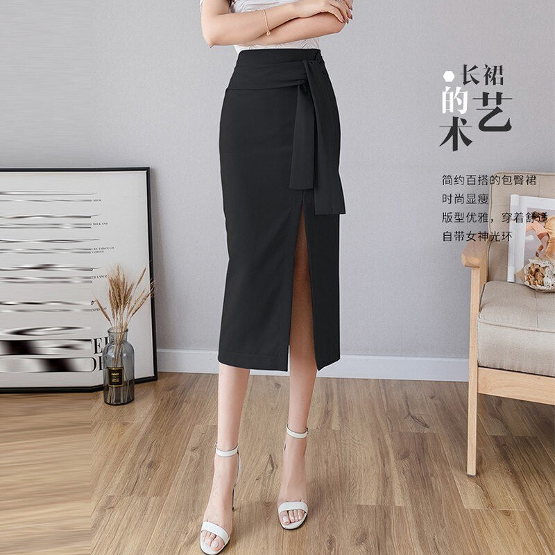 Women Summer High Waist Long Fashion Office Style Solid Color Furcal Ladies Elegant Pencil Skirt