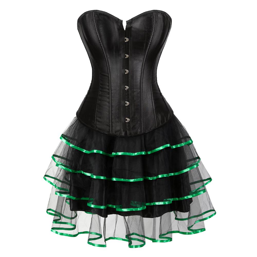Women Gothic Burlesque Corset Dress Sexy Satin Overbust Corset Bustier –  FashionLoveHunter