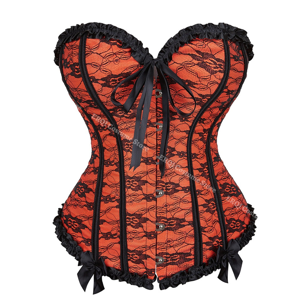 Women Corset Top Lace Up Overbust Boned Sexy Lingerie Renaissance Victorian Corsets Floral Pluse Size