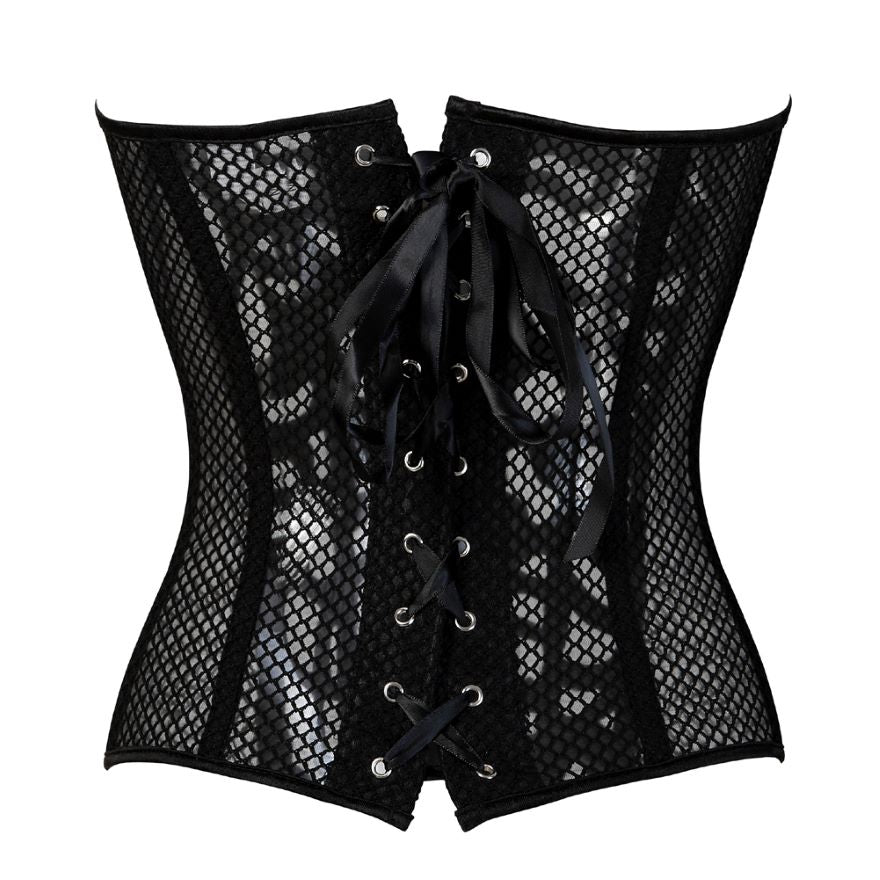 Women Sexy Transparent Hollow Net Overbust Corset Waist Training Slim Lace Up Corsets Bustiers Lingerie Top Plus Size S-6XL
