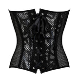 Women Sexy Transparent Hollow Net Overbust Corset Waist Training Slim Lace Up Corsets Bustiers Lingerie Top Plus Size S-6XL