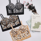 Crop Top With Built In Bra Acrylic Imitation Stones Push Up Sexy Corset Tops Performance Underwear Camisole