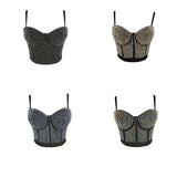 Acrylic Beads Shine Nightclub Party Tube Top With Built In Bra Push Up Bralette Crop Top Women Camis Tops