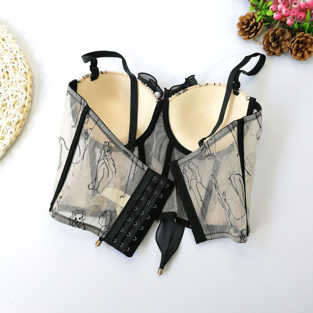 Mesh Bead Summer Sexy Corset Nightclub Party Short Women Camis Built In Bra Cropped Crop Top Push Up Breast