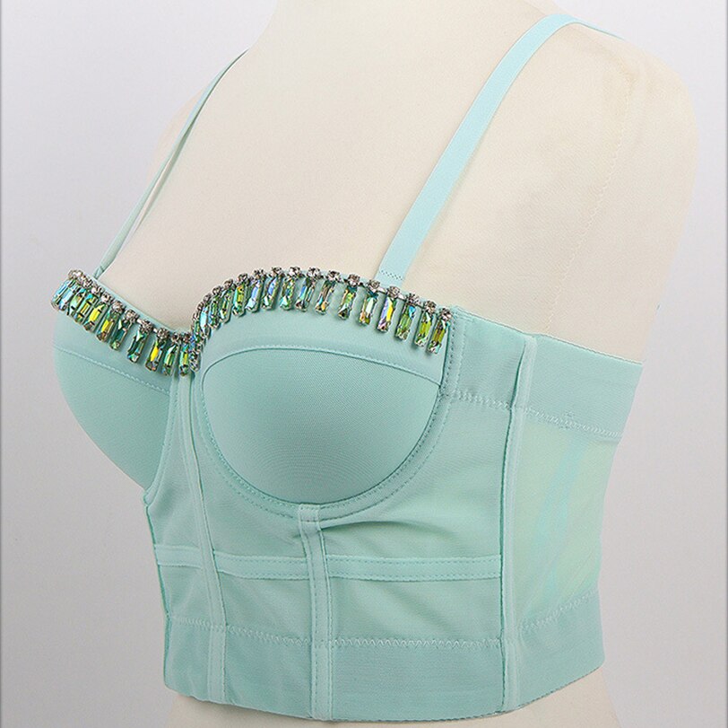 Breathable Woven Fabric Sexy Beading Diamond Top Push Up Bustier Party Corset Camis Crop Top To Wear Out