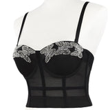 Beaded Mesh Cropped Summer Sexy Corset Party Cup Short Women Camis Built In Bra Cropped Crop Top YH1172