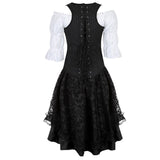 Women Gothic Corset Dress Sexy Striped Underbust Corset Vest Renaissance Blouse Asymmentrical Floral Lace Skirt Set Three-Pieces