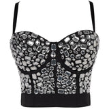 Crop Top With Built In Bra Acrylic Imitation Stones Push Up Sexy Corset Tops Performance Underwear Camisole