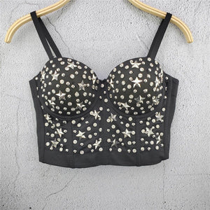 Camis Crop Top Autumn Sexy Nightclub Stage Bra Rivet Shine Women Top With Cups Push Up Bralette Corset