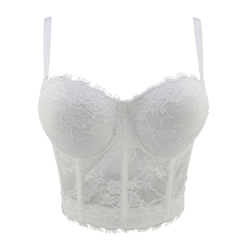 Lace Sexy See Through Crop Top To Wear Out Women Camis Summer Party Corset Push Up Bustier Bra