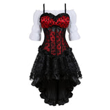 Gothic Skirt Set Underbust Corset Asymmetrical Floral Lace Skirt with Renaissance Blouse Three-Pieces Outfits Plus Size