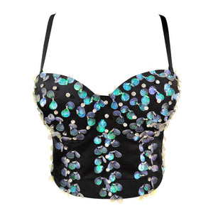 Sexy Corset With Cups Rhinestone Sequins Party Short Women Camis Crop Top In Bra Cropped YH8300