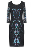 O Neck Formal Half Sleeve Women 1920s Vintage Gowns Tea Length Sequins Tulle Evening Dress