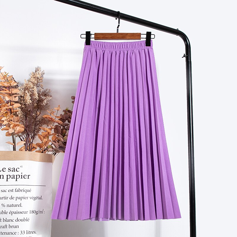 Women Vintage New Fashion Korean Skirt Elastic High Waist Pleated Leisure Retro Skirt Female Streetwear Luxury Faldas Clothes